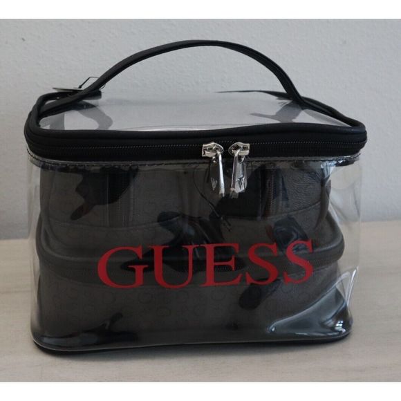 Guess V7200494 Black/Charcoal "G" Logo 4-Piece Cosmetic Junction Travel Bag - Picture 3 of 9